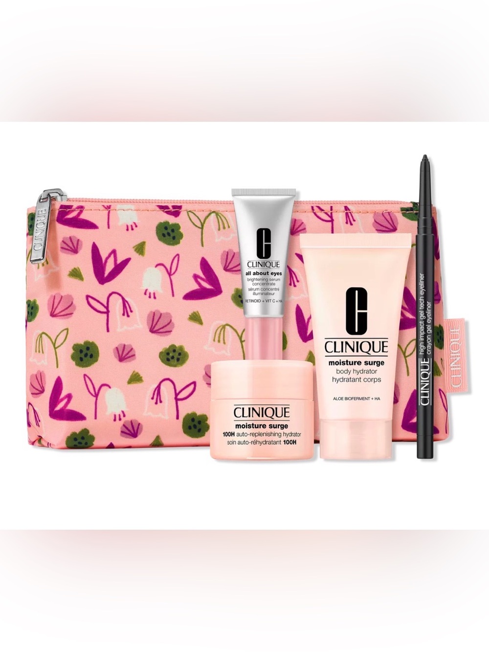 BN Clinique Floral Makeup Bag and Travel Size Skincare Eyeliner